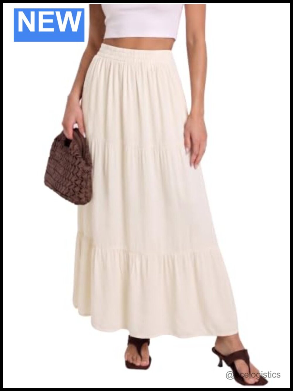 Flowy Maxi Skirt with Pockets Boho Tiered A-Line Rayon